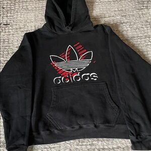Adidas Black Hoodie with Red and White Trefoil